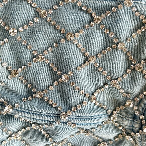 Y2k Western Rhinestone Lace Up Denim Corset Rock Womens M/L Rodeo Cowgirl Party - Picture 5 of 9